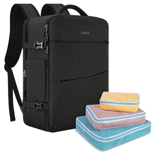 Lubardy 17″ carry-on backpack + 3 packing cubes for $26