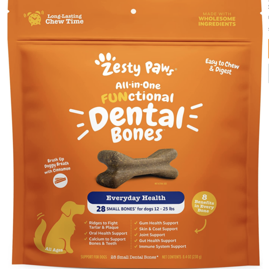 Zesty Paws 28-count dental bones for small dogs for $8